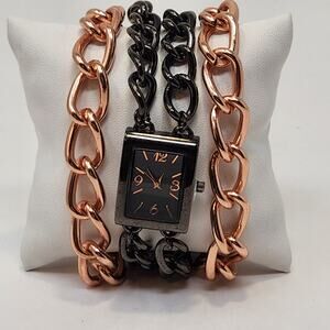 Rose Gold Black Tone Metal Mutlit Chain Watch Wrtistwatch Edgy Statement Chunky